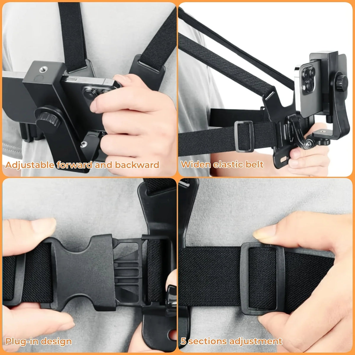 Adjustable Chest Mount Harness For Action Cameras & Phones