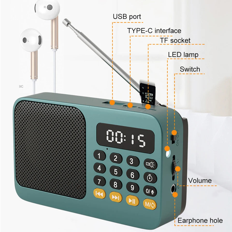 Portable FM Radio Speaker With Bluetooth And Flashlight