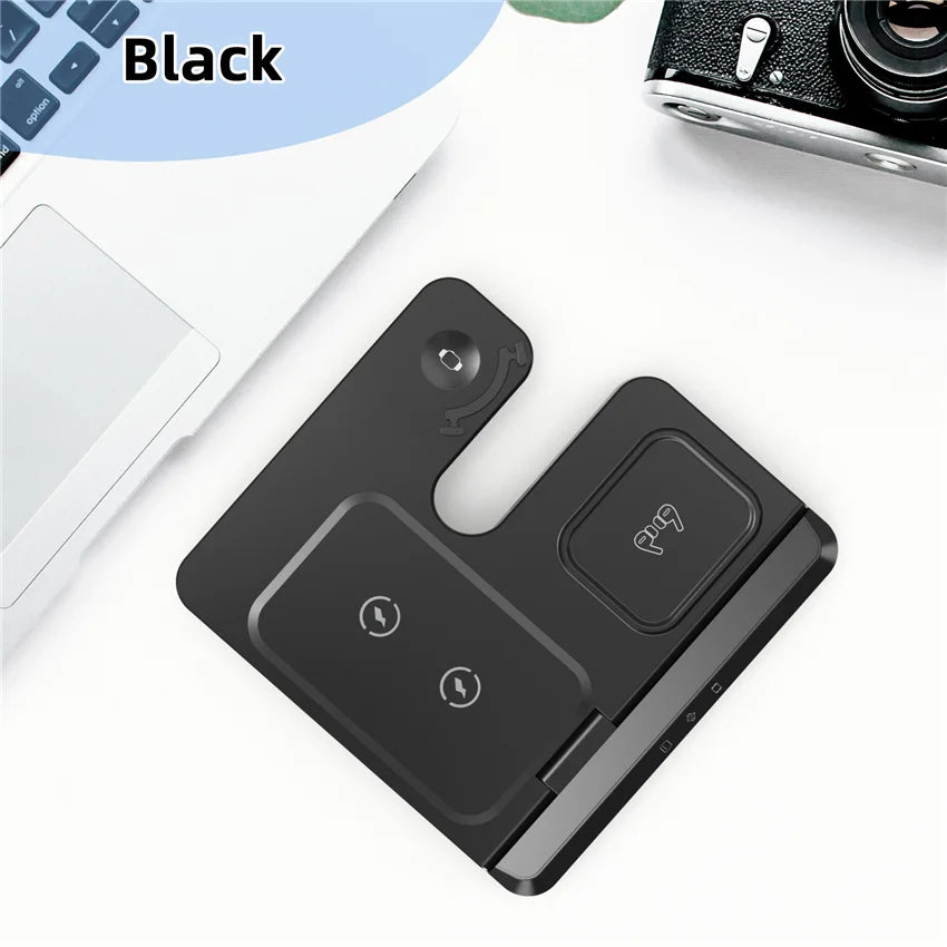 Black 2 Color 3-in-1 Foldable Wireless Charging Stand for Qi Devices