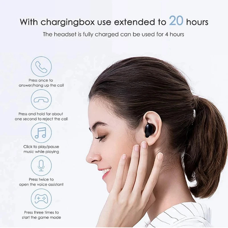 TWS Bluetooth Earbuds with Mic – Noise Cancelling