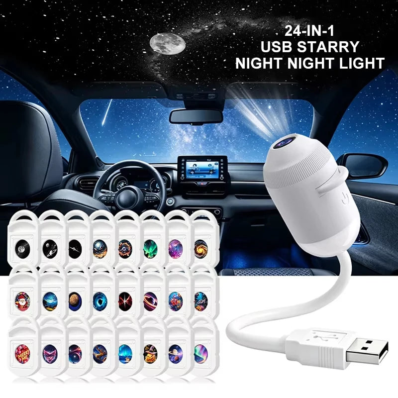 24Pcs Film Emitting Color USB Galaxy Projector Night Light – 360° Adjustable Atmosphere