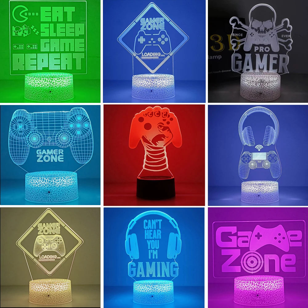3D Gaming Night Light Lamp – Multicolor LED Game Decor