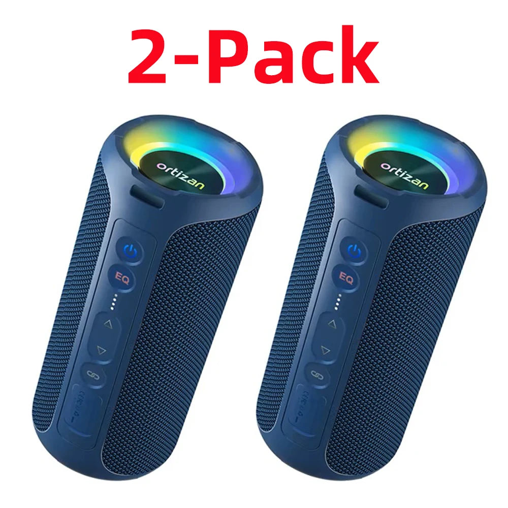 2 Pack Blue Color 40W Portable Bluetooth Speaker – Deep Bass, IPX7, LED Light