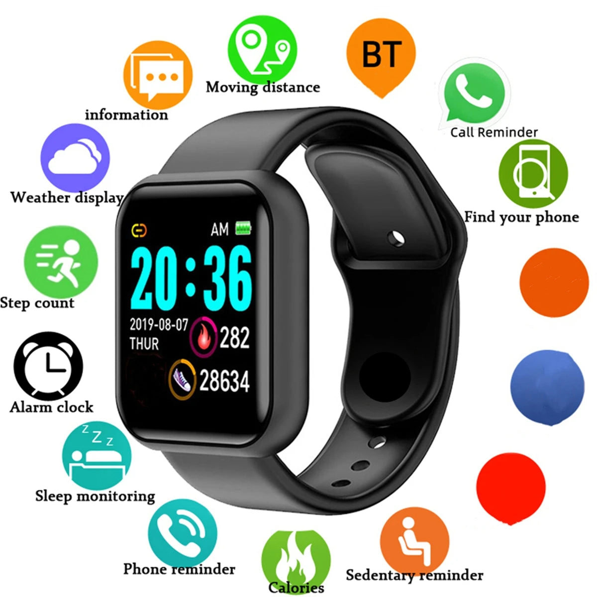 Y68 Black Color Unisex Fitness Smart Watch – Heart Rate & Message Alerts