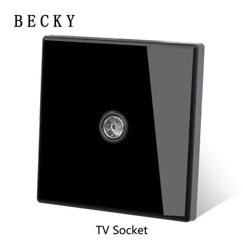 TV Socket - Black Color Retro Glass Panel Toggle Light Switch with LED Indicator