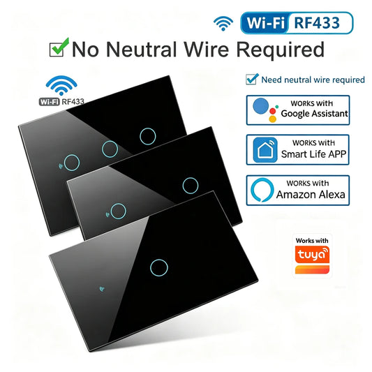 WiFi Smart Touch Wall Light Switch – No Neutral, App Control