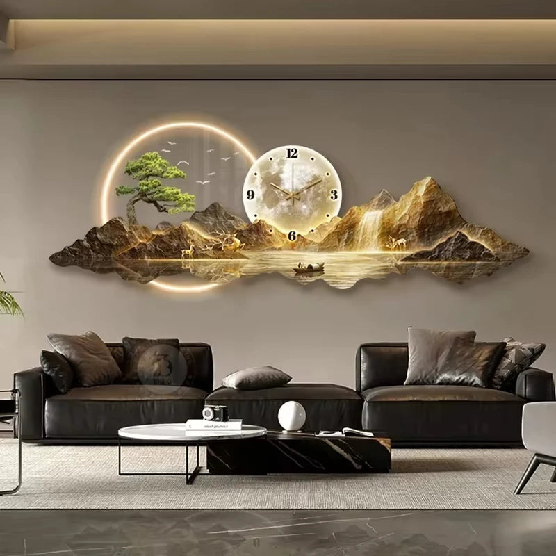 LED Wooden Wall Clock Lamp – Modern Silent Decor