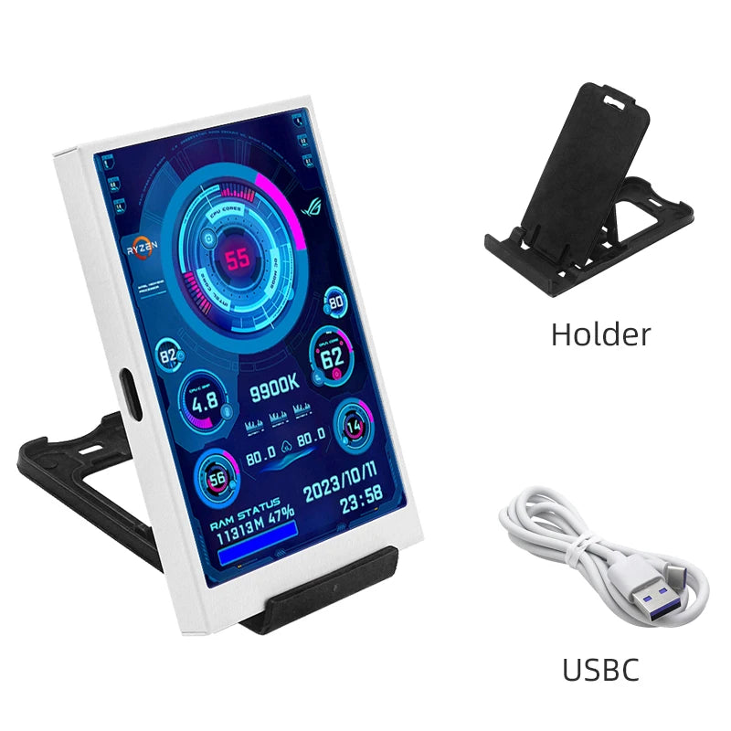 White Color 3.5" USB Type-C PC Performance Monitor Screen IPS