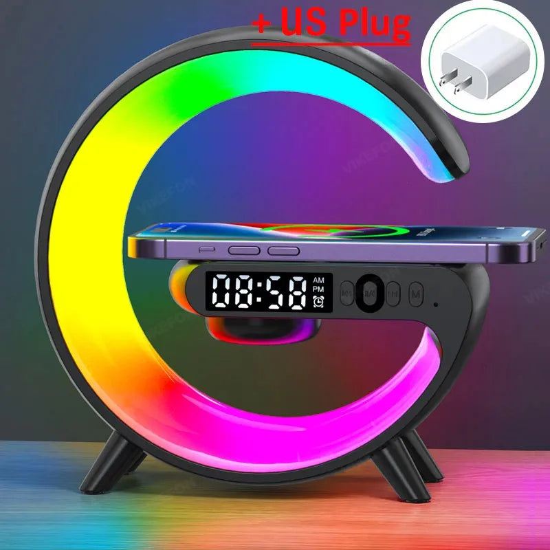 Black with US Plug Color Mini Wireless Charging Alarm Clock With RGB Speaker