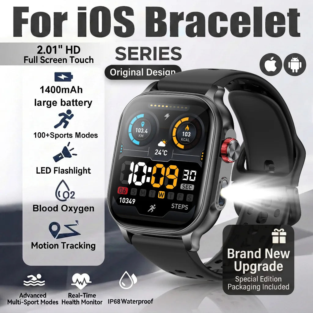 Black Color Rugged AMOLED Smart Watch With GPS, Flashlight & Calls