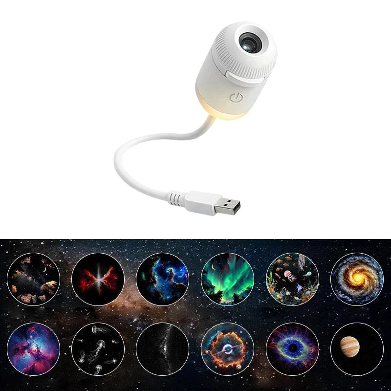 12 Slides Emitting Color Mini Galaxy Star Projector Night Light – 2-in-1 Design