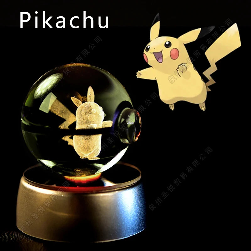 01 Pikachu Emitting Color 3D Crystal Pokeball LED Night Light – Gift Statue