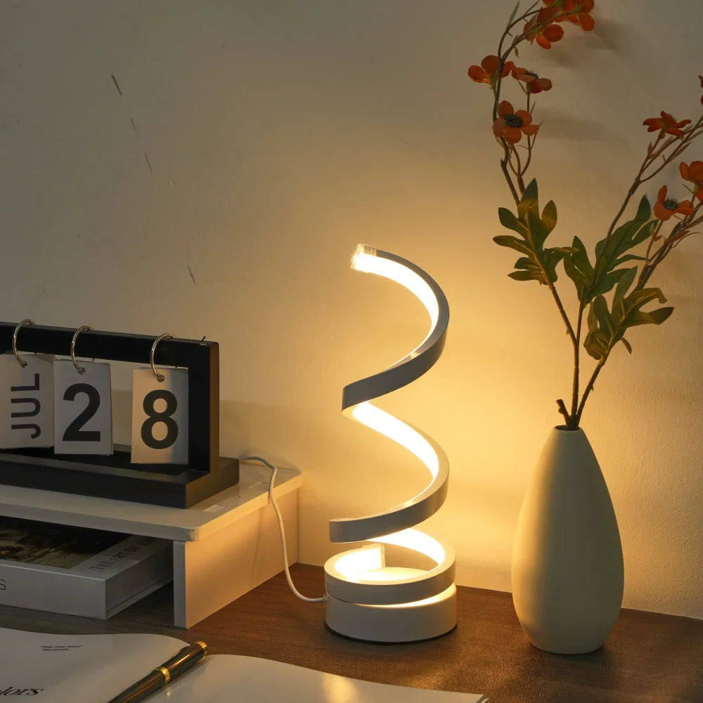 Three colors Body Color Spiral LED Desk Lamp With USB – 3-Color Dimmable Light