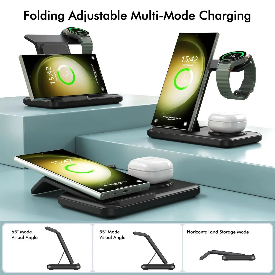 3-in-1 Foldable Wireless Charging Stand for Qi Devices