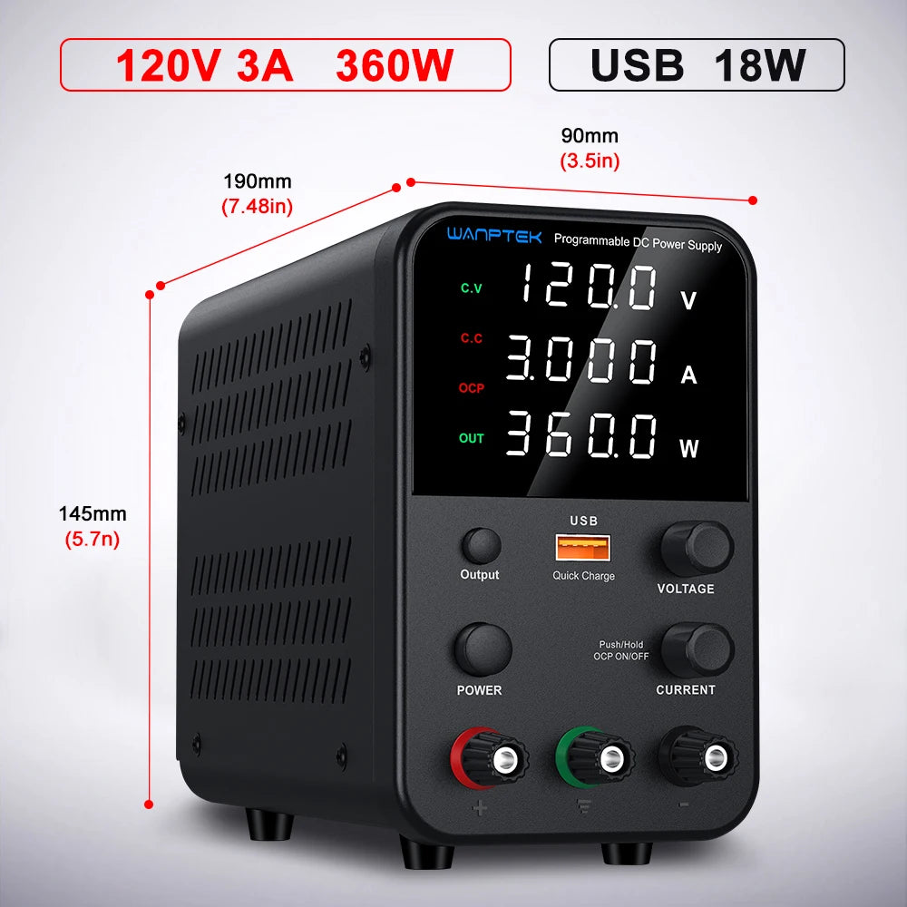 WPS1203H 120V 3A Color Adjustable DC Bench Power Supply 30V 10A – Digital Display