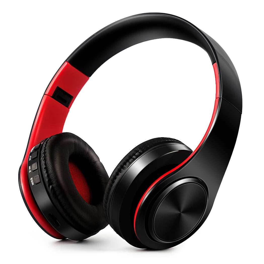 Black red Color Bluetooth Over-Ear Headphones With Mic, FM And TF Card