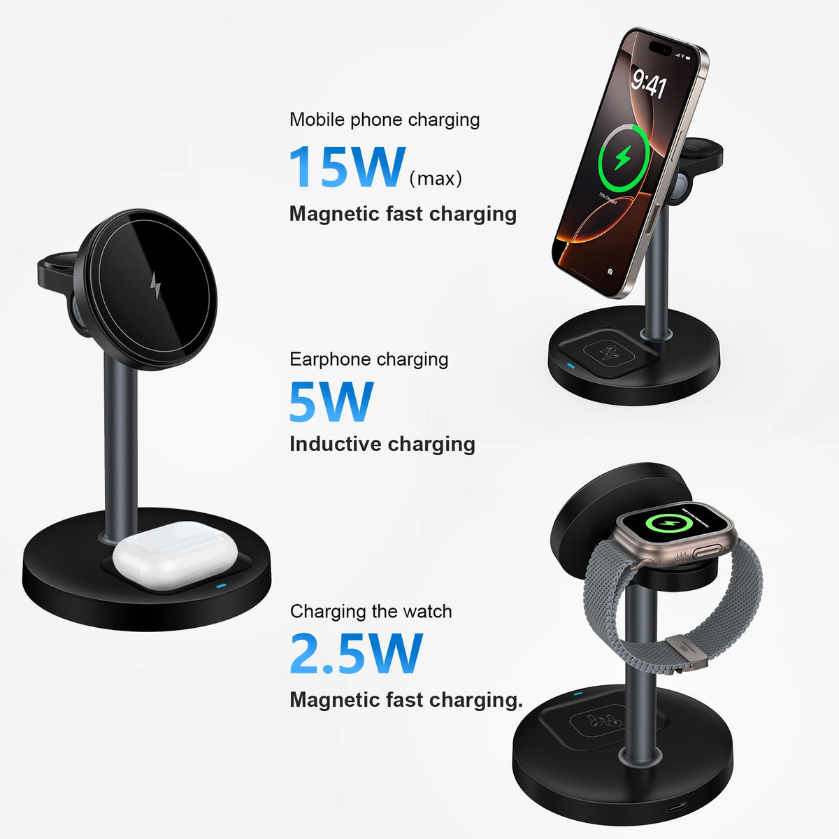 3-in-1 Magnetic Wireless Charging Stand For Apple Devices