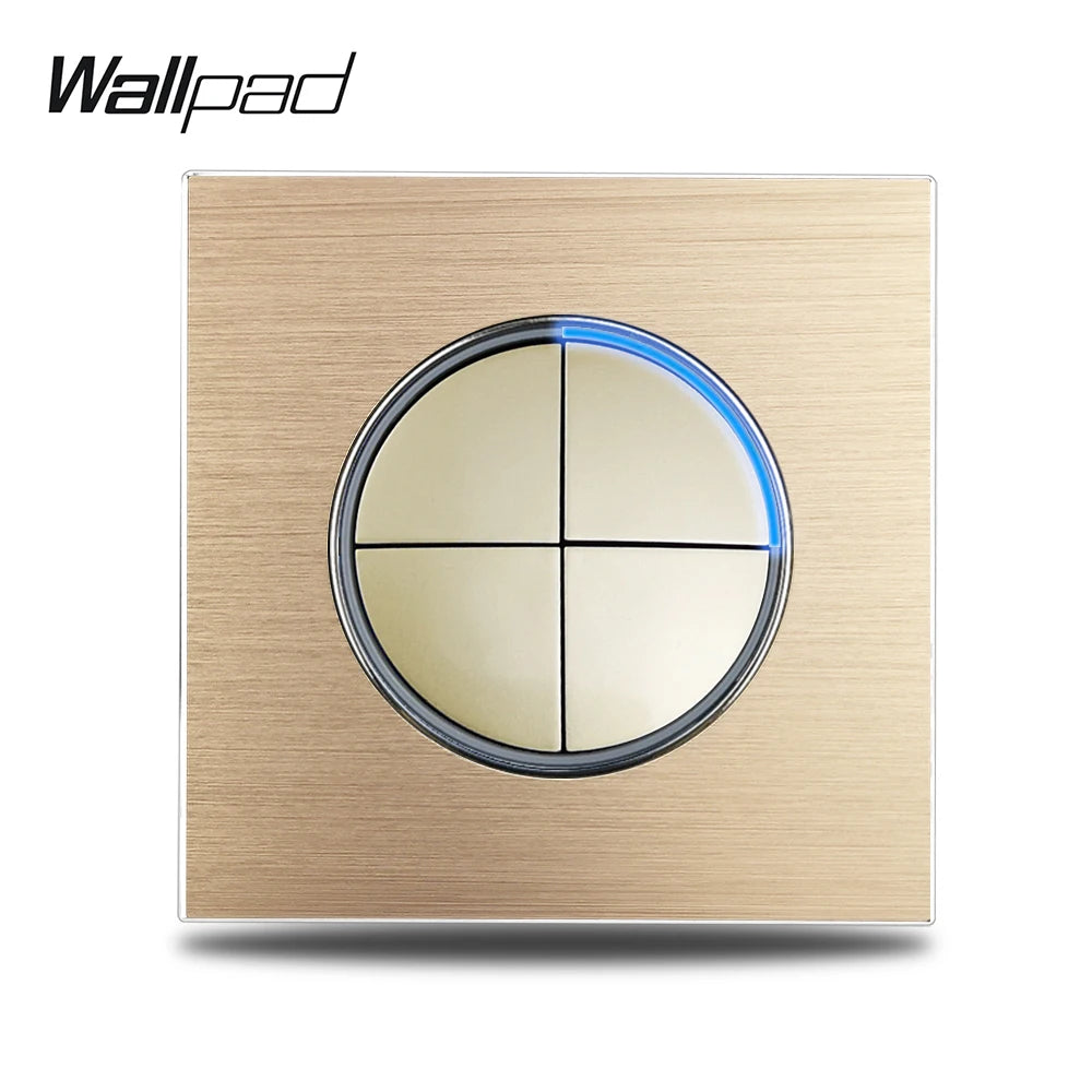 Gold 4 Gang Color Aluminum Wall Light Switch With Round LED Push Button