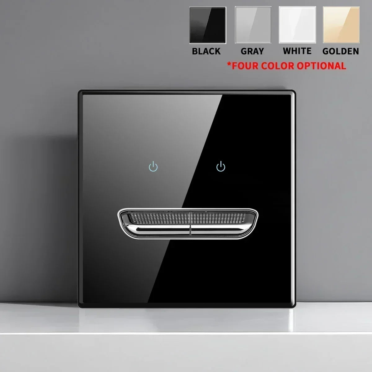 2 gang 1 way Color Tempered Glass Wall Switch Socket with Indicator Light