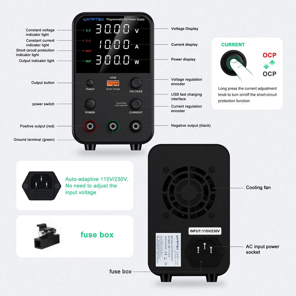 Adjustable DC Bench Power Supply 30V 10A – Digital Display