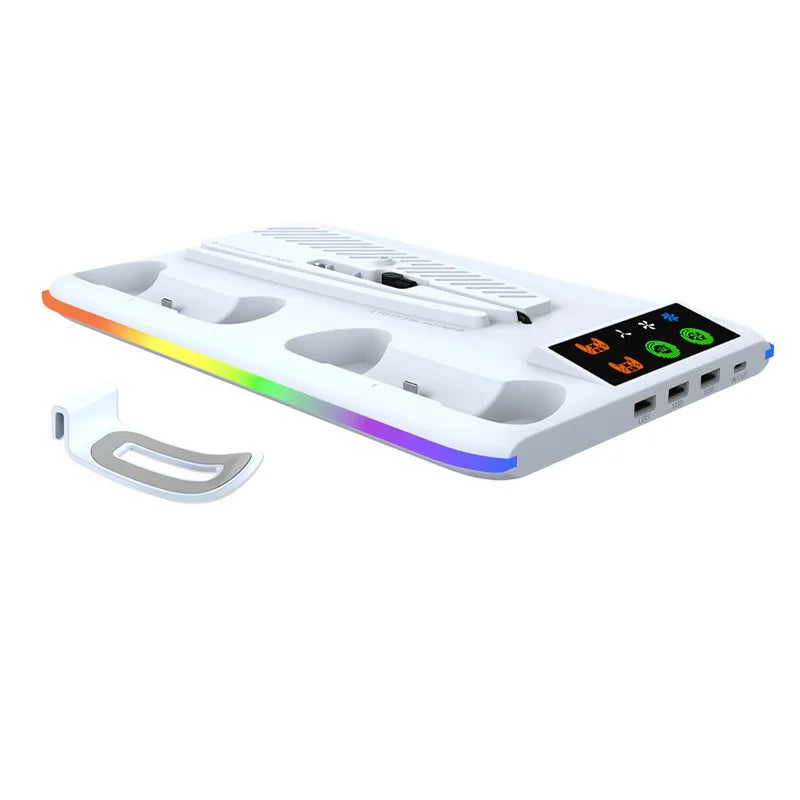White Color PS5 Cooling Stand With Dual Controller Dock & RGB Lights
