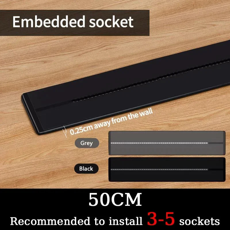 50CM-track-Embedded Type Wall-Mounted Track Power Rail with Movable Sockets