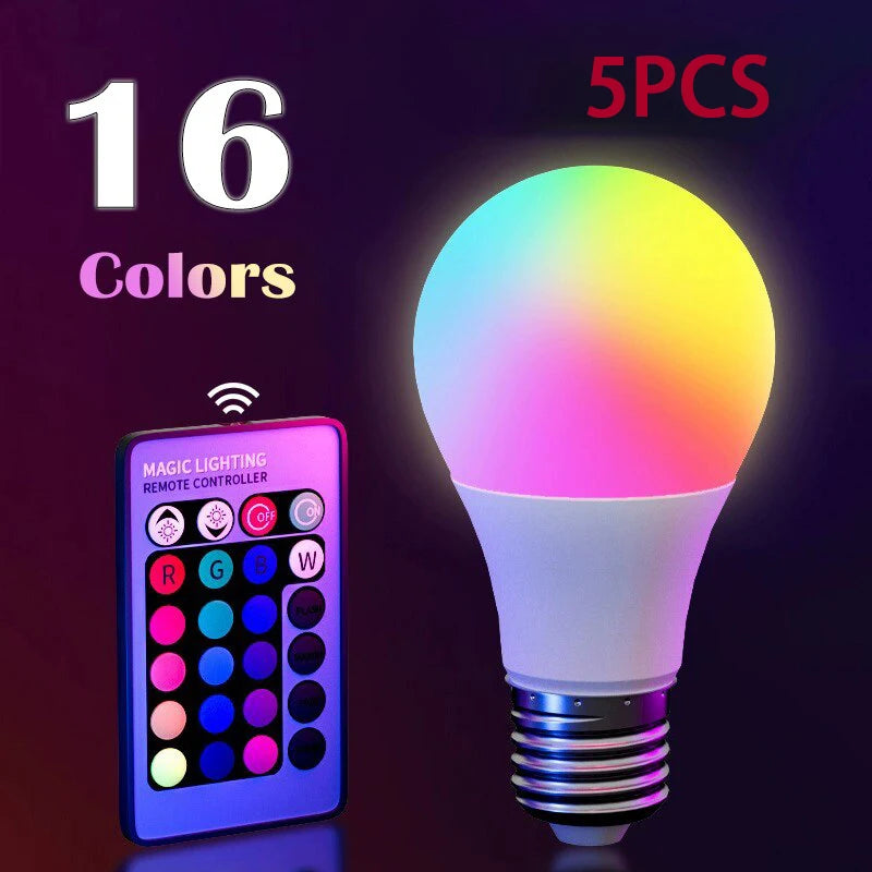 5pc Color RGB LED E27 Light Bulb with Remote – 16-Color Dimmable