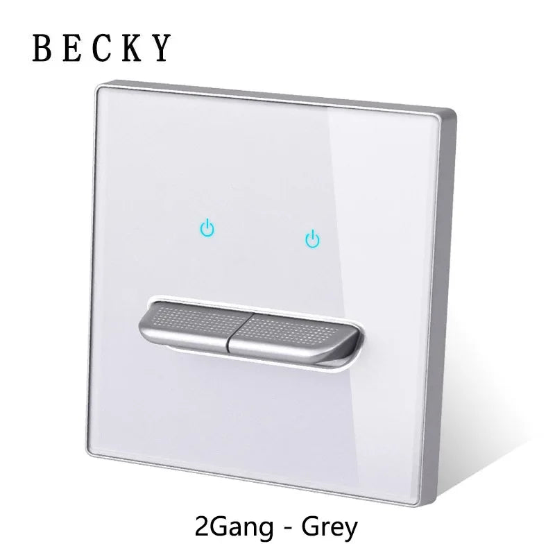 2Gang - Grey Color Retro Glass Panel Toggle Light Switch with LED Indicator