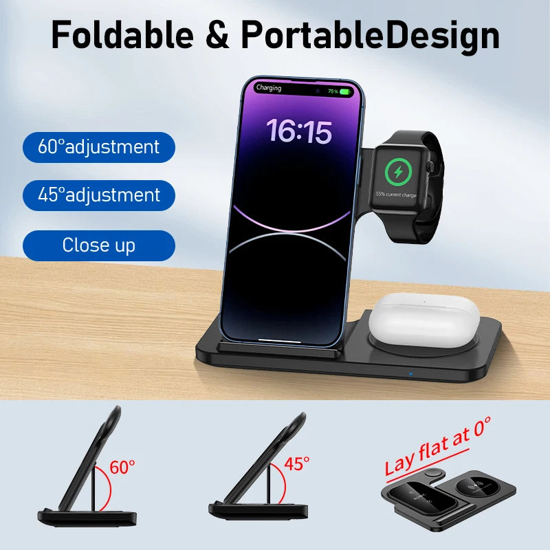 3-in-1 Foldable Wireless Charging Station for Apple