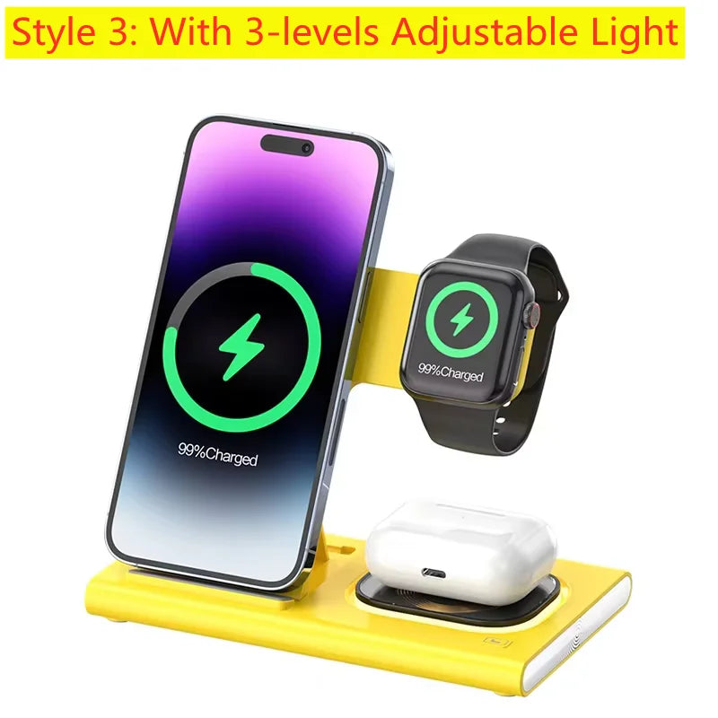Style 3 with Light Color 3-in-1 Foldable Wireless Charging Station for Apple