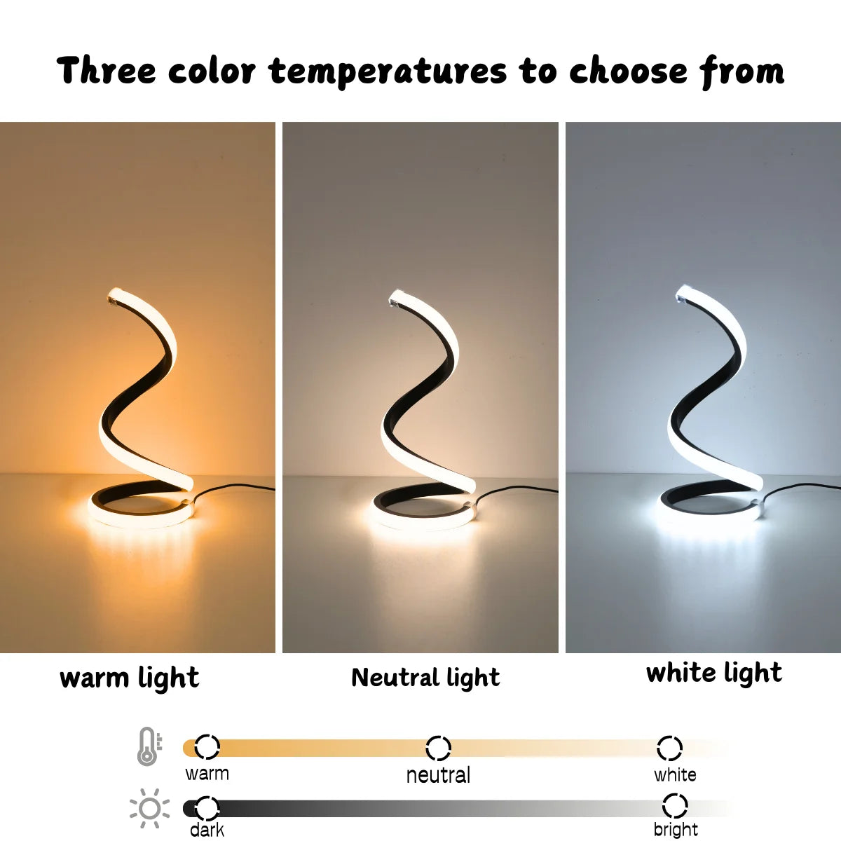 LED Spiral Desk Lamp With 3-Color Dimming USB Power