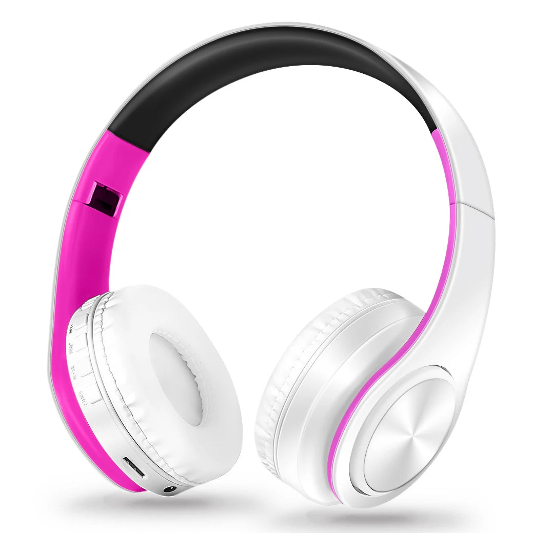White pink Color Bluetooth Over-Ear Headphones With Mic, FM And TF Card
