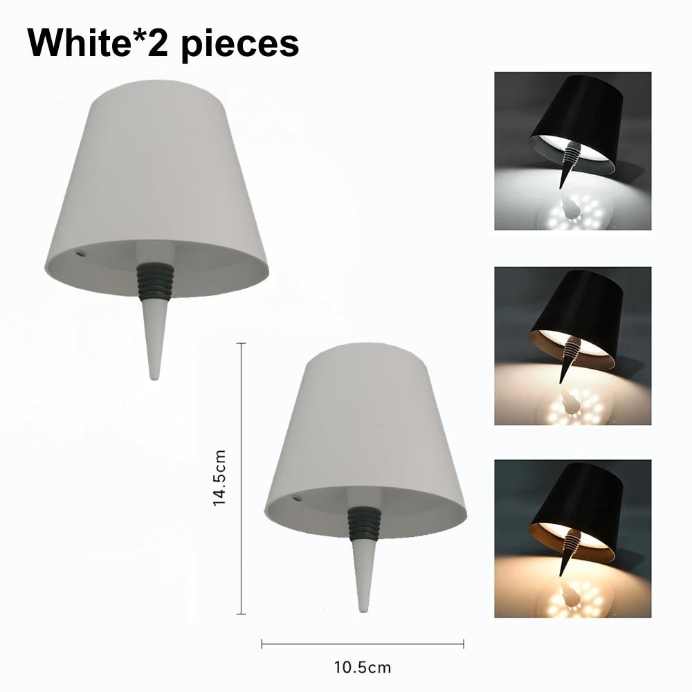 2pcs White Color Rechargeable LED Bottle Table Lamp Touch Dimmable