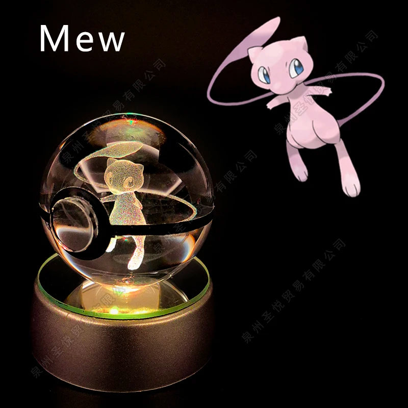 03 Mew Emitting Color 3D Crystal Pokeball LED Night Light – Gift Statue