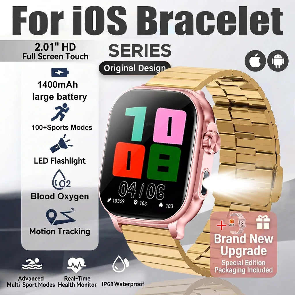 Golden Steel B Color Rugged AMOLED Smart Watch With GPS, Flashlight & Calls