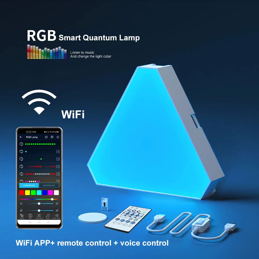 WiFi APP Lampshade Color RGB Triangular Wall Lamp – Smart Rhythm LED Light