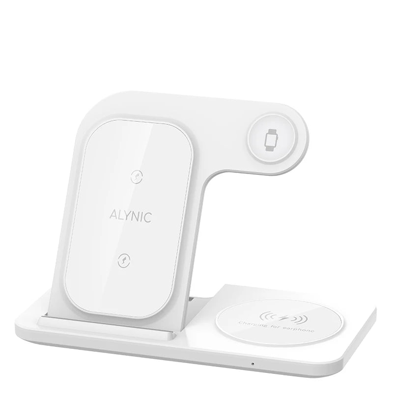 Whie Color 3-in-1 Foldable Wireless Charging Station for Apple