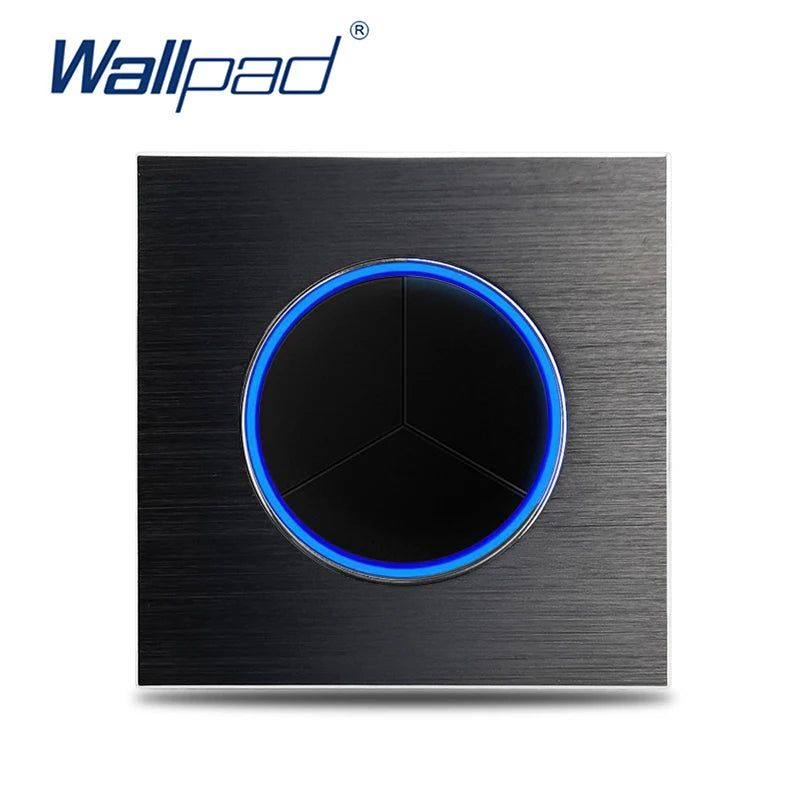 Black 3 Gang Color Aluminum Wall Light Switch With Round LED Push Button