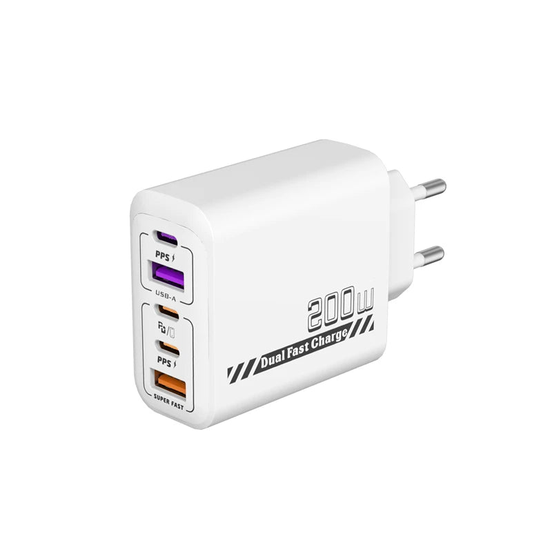 White EU Plug Type GaN 120W Multi-Port USB PD Travel Wall Charger