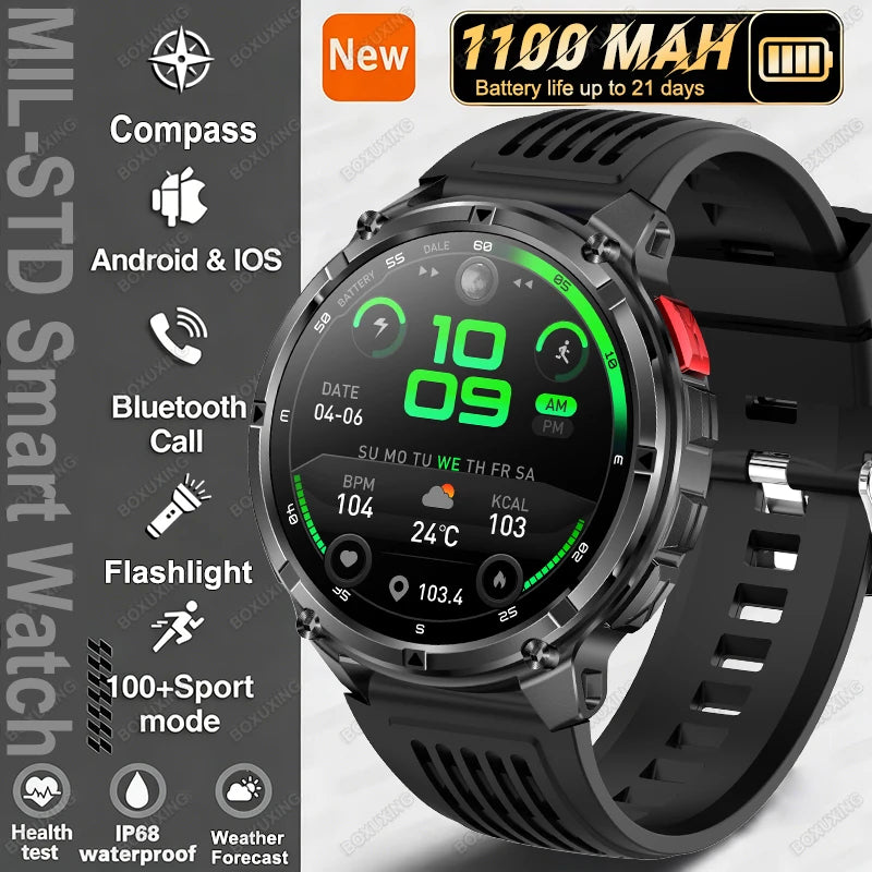 Black Color Outdoor Smart Watch with GPS – 21-Day Battery & Calls