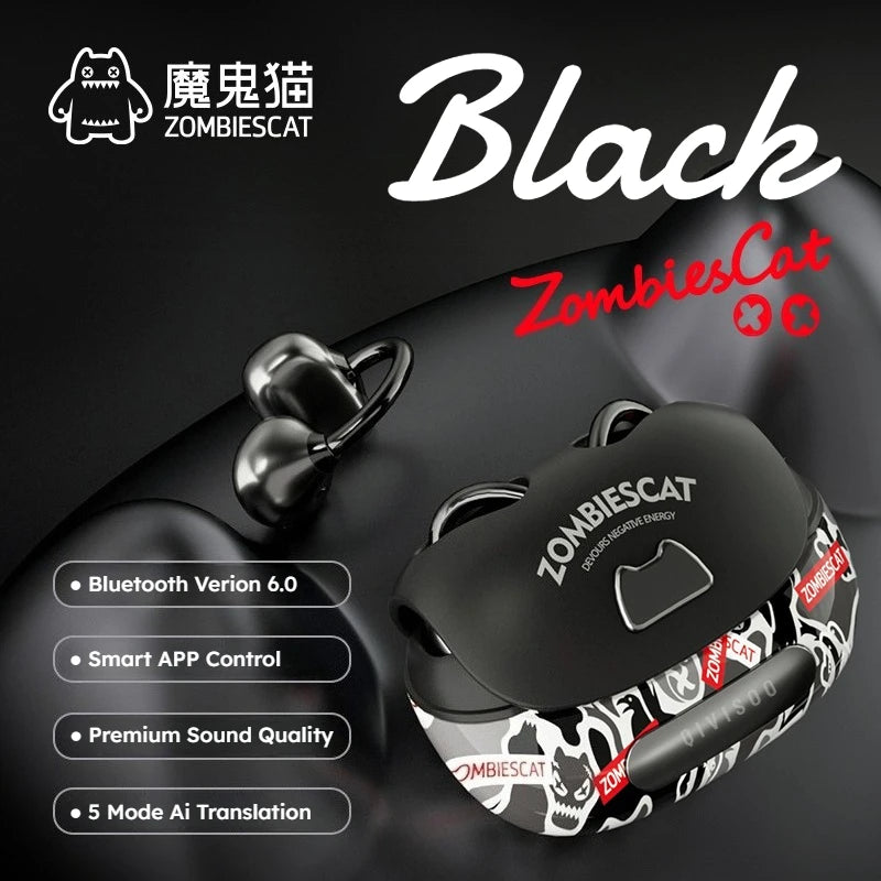 Black Color Open-Ear Clip Bluetooth Earbuds – Graffiti Bag-Style Case