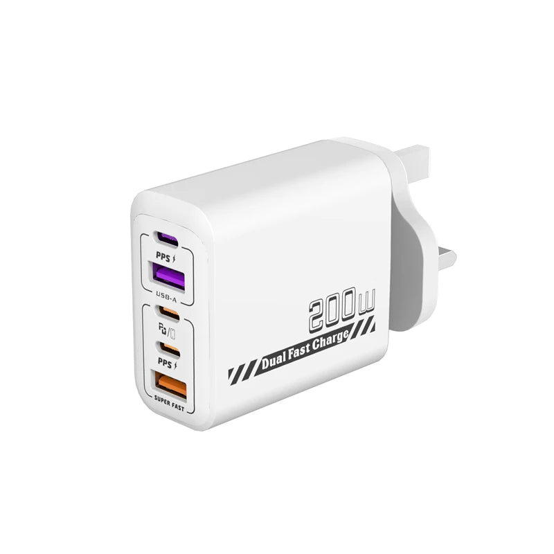White UK Plug Type GaN 120W Multi-Port USB PD Travel Wall Charger