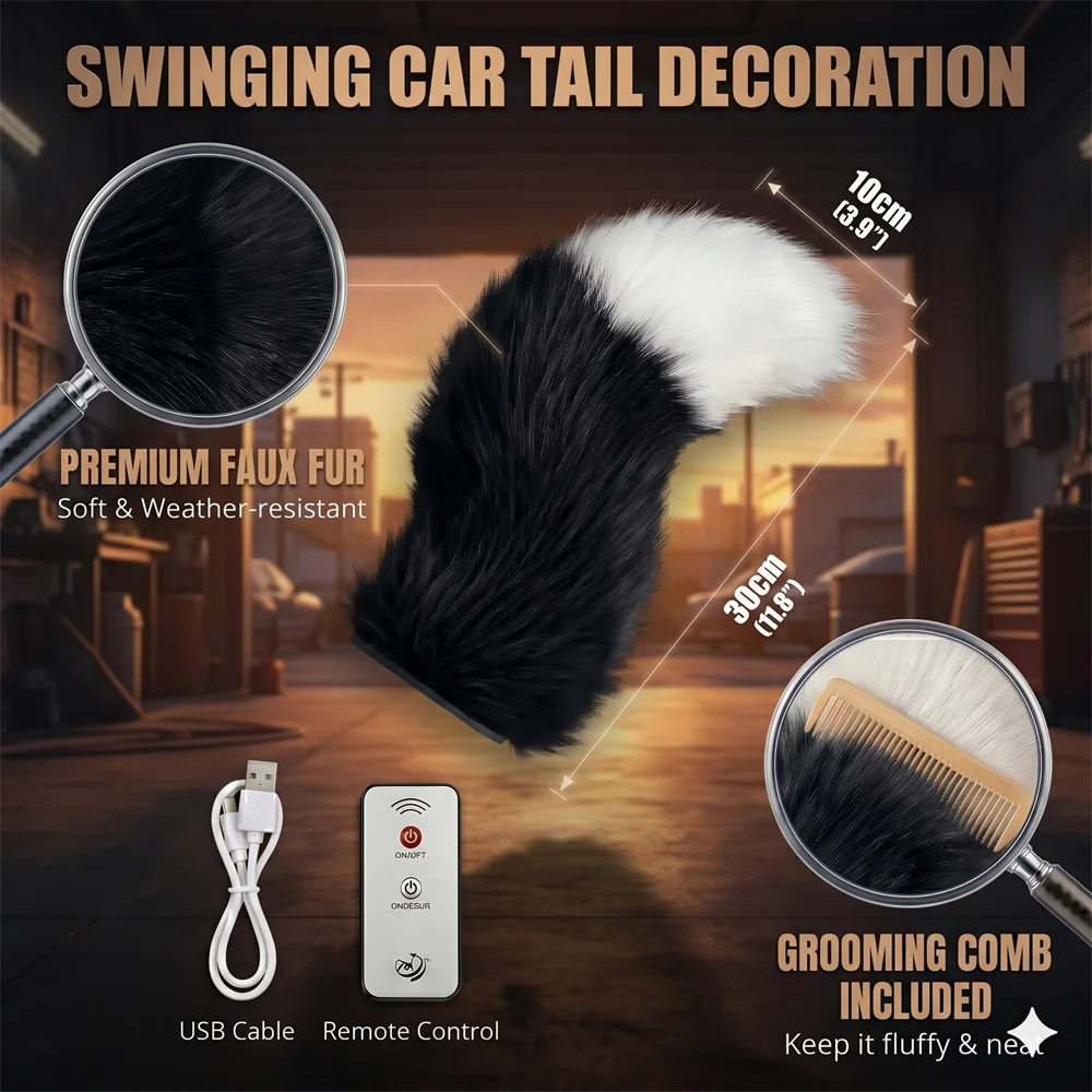 Electric Plush Wagging Tail Ornament For Cars & Motorcycles