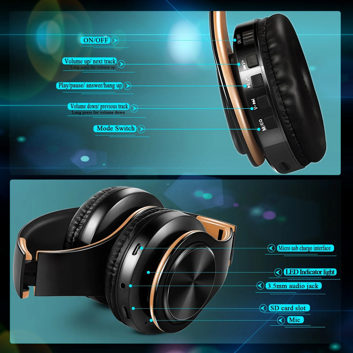 Bluetooth Over-Ear Headphones With Mic, FM And TF Card