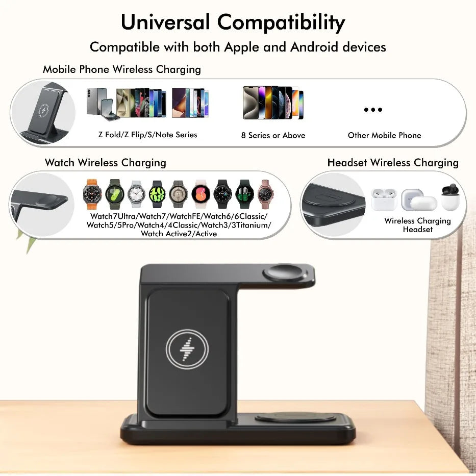 3-in-1 Foldable Wireless Charging Stand for Qi Devices