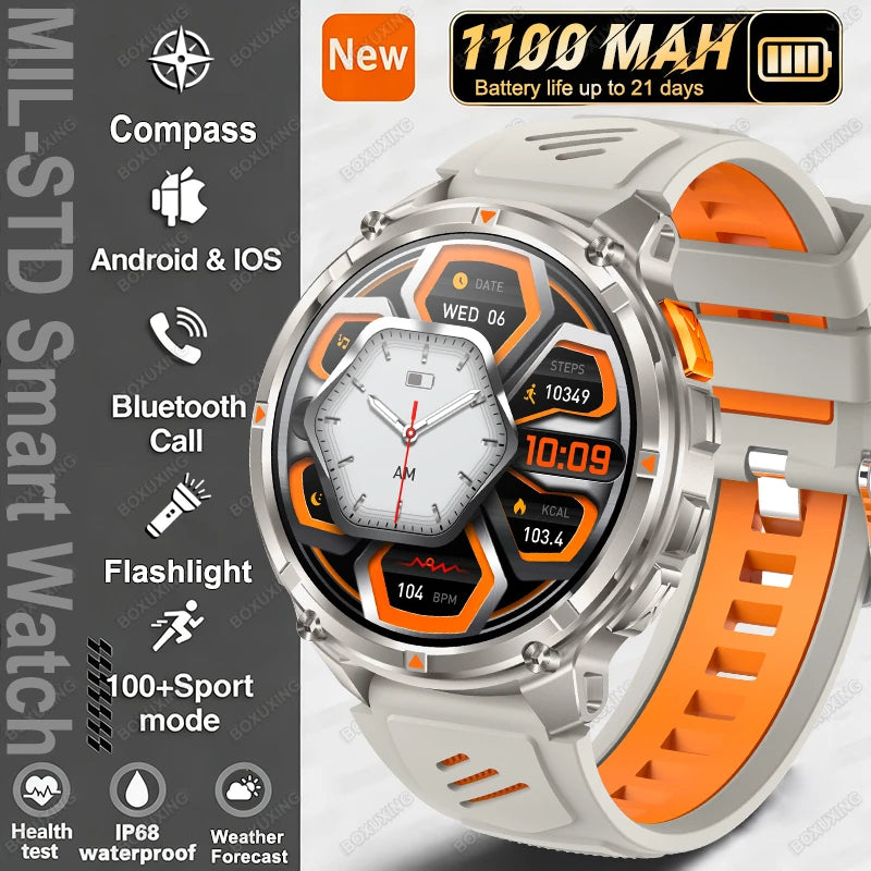 Grey Orange Color Outdoor Smart Watch with GPS – 21-Day Battery & Calls