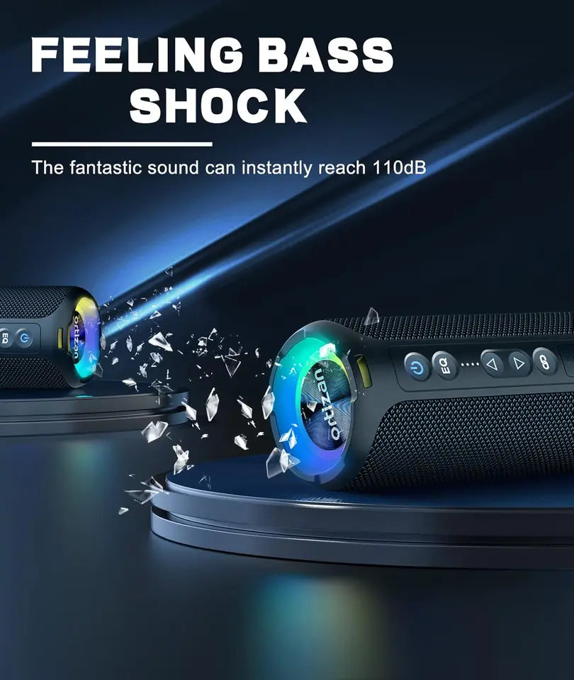 40W Portable Bluetooth Speaker – Deep Bass, IPX7, LED Light