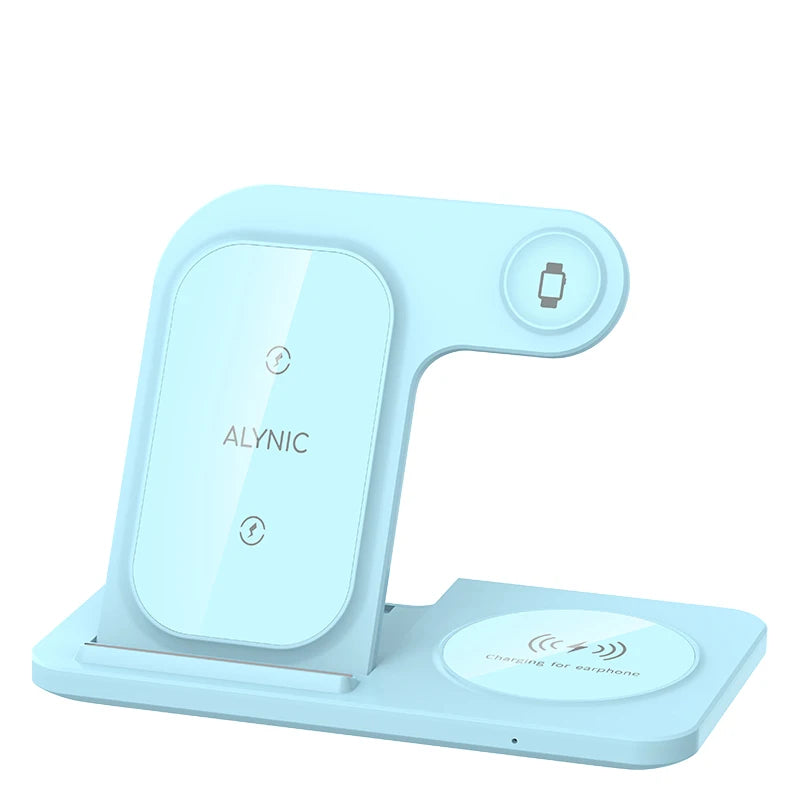 Blue Color 3-in-1 Foldable Wireless Charging Station for Apple