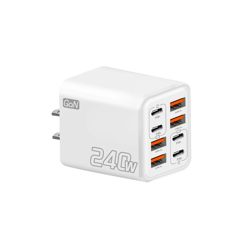 US White Plug Type GaN Multi-Port USB & Type-C Charger – 8-Port Fast Charge