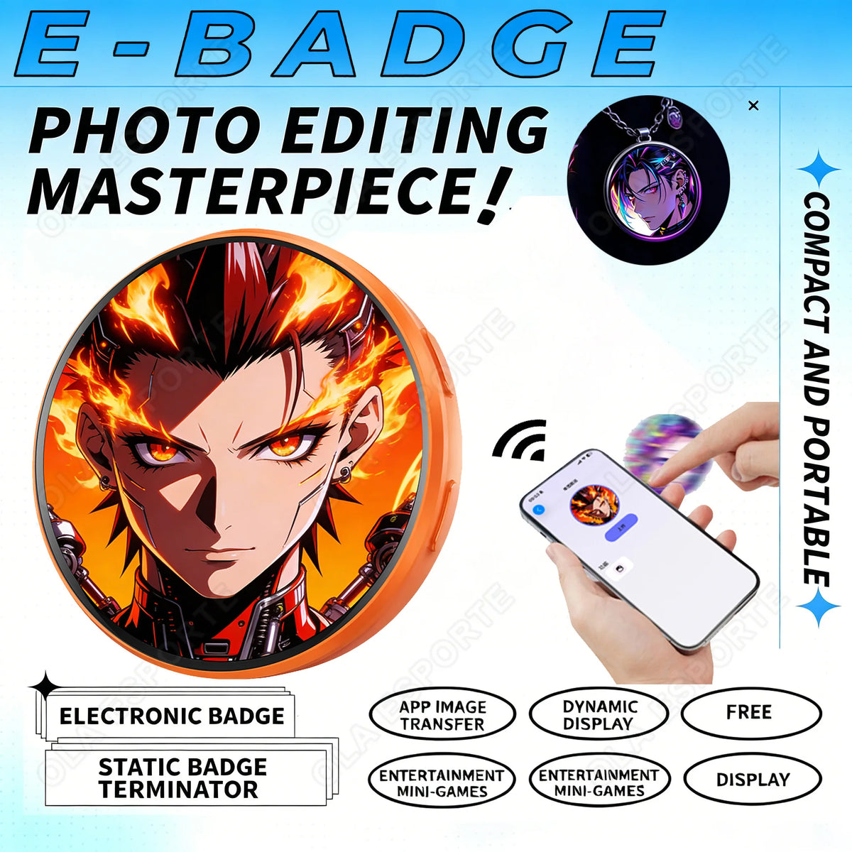 Orange Color Bluetooth Digital Anime Badge – Dynamic Display Pin